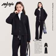 MJ STYLE星空棉休閑套裝女2026春秋新款立領(lǐng)短款開(kāi)衫外套直筒闊腿褲兩件套