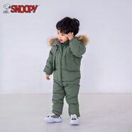史努比（SNOOPY）嬰兒外套特厚套裝2025新款冬裝兒童保暖滑雪服男女童韓版兩件套 毛領(lǐng)綠色_貉子毛 100 cm