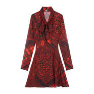 The Kooples連衣裙女舒適穿著(zhù)透氣面料修身效果時(shí)尚百搭拼布印花V領(lǐng)設計 紅色 均碼 |2