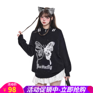 歐貝汐【新品】甜美風蝴蝶提花翻領露肩毛衣女生早秋穿搭假兩件軟糯毛衣 黑色 均碼
