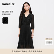 珂萊蒂爾2025春季新款七分袖連衣裙女氣質(zhì)收腰中長(zhǎng)裙百褶裙 黑色 M
