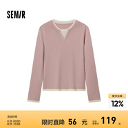 森馬（Semir）毛衣女短款假兩件含羊毛針織衫2024冬季新款修身保暖軟糯v領(lǐng)內搭 白紅色調00416 M /155/80A