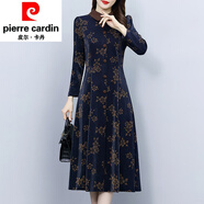 皮爾卡丹（pierre cardin）加絨加厚打底連衣裙2025女春秋季感冬天配大衣的裙子針織 藍(lán)色(不加絨) M (104斤以下)