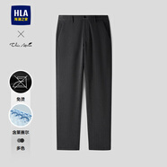 海瀾之家（HLA）休閑褲男裝25春秋季輕商務(wù)系列易打理通勤直筒男士時(shí)尚休閑長(cháng)褲子 含萊賽爾-HKCAW3J124A黑色3T 30 /170推薦57~59kg