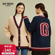 深呼吸DEEP BREATH女裝字母提花寬松粗棒厚純羊毛針織開(kāi)衫女A400550 藏藍 M (3碼)