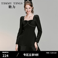 糖力【商場(chǎng)同款】冬季新款黑色魚(yú)尾連衣裙女 黑色 XS