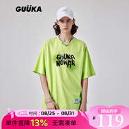 古由卡（GUUKA）xSANK嘻哈潮牌t恤男士短袖夏季情侶裝劉宇同款休閑寬松五分半截袖 熒光綠色 F7588 XL