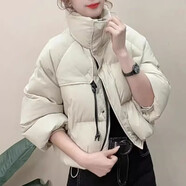 南極人（Nanjiren）短款羽絨服外套女2025冬季新款氣質(zhì)小個(gè)設計感顯瘦百搭保暖面包服 米白色 加厚保暖 XL 建議115-135斤