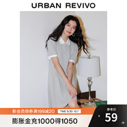 UR夏季新款女裝甜美減齡撞色壓褶收腰短袖連衣裙UWU740039 花灰 XL