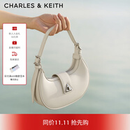CHARLES&KEITH三角扣新月包腋下包單肩包包女包女友生日禮物CK2-50271205 粉白色Chalk S