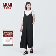 無印良品（MUJI） 女式 易干彈力泡泡紗 背帶褲 女裝夏季連體褲吊帶BC2JRA4S 黑色 M （160/84A）