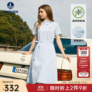 Navigare意大利小帆船短袖連衣裙女士夏季棉質(zhì)斜領(lǐng)裙子時(shí)尚顯瘦半袖a字裙 冰水藍(lán) M 碼