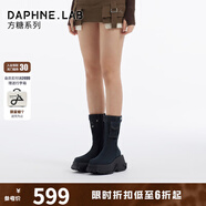 DAPHNE LAB達(dá)芙妮方糖短靴厚底增高復(fù)古牛仔口袋煙筒靴9.5CM女靴  黑色 36
