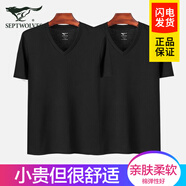 七匹狼男士純棉短袖T恤背心v領(lǐng)內衣夏季老頭衫打底新疆棉棉汗衫男 V領(lǐng)2件裝(黑色+黑色） 2XL