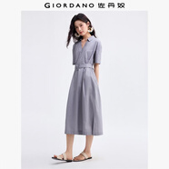佐丹奴裙子女夏季純棉府綢通勤風(fēng)腰帶V字翻領(lǐng)連衣裙13465332