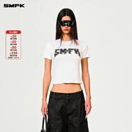 SMFK金屬搖滾修身Tee短袖t恤歐美字母印花短款上衣女DT010B2/W2/LG2 雪山白 M