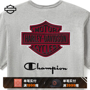 哈雷戴維森Champion冠軍聯(lián)名款 摩托車騎行短袖T恤 休閑內(nèi)搭 紅色LOGO M