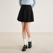 樂(lè )町甜美百褶針織短裙學(xué)院風(fēng)半身裙 黑色（現貨） S