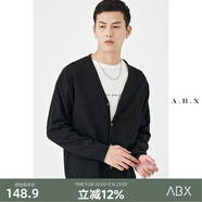 a.b.x春季開衫男針織衫寬松韓版潮流休閑外穿毛衣男士春秋薄款外套 黑色 L/175