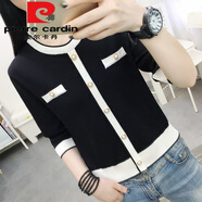 皮爾卡丹（pierre cardin）2025年新款網(wǎng)紅短款針織衫女寬松套頭長(cháng)袖小香風(fēng)名媛上衣 黑色(七/分袖)今年流行的輕奢品牌 M (建議80-95斤)