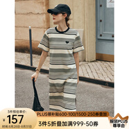 Olrain歐芮兒法式條紋短袖連衣裙女夏季新款寬松撞色開(kāi)叉通勤T恤裙子 黑白條紋 M