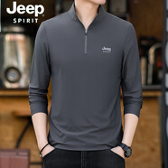 JEEP SPIRIT吉普潮牌男裝長袖T恤半拉鏈立領(lǐng)百搭運(yùn)動速干體恤厚款2025打底衫 深灰色 長袖 5XL 推薦210斤-225斤左右