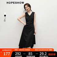 紅袖設計感氣質(zhì)連衣裙2025夏季新款女裝不對稱(chēng)抽皺收腰V領(lǐng)顯瘦無(wú)袖裙 黑050 S