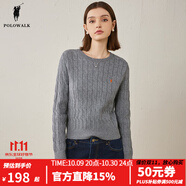 POLOWALK女士針織衫秋冬圓領(lǐng)短款經(jīng)典復(fù)古絞花淑女風(fēng)時(shí)尚毛衣七夕情人節(jié)禮 灰色 S (155)