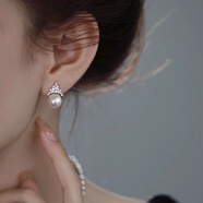 KZD老鳳凰999純銀冰雪女王珍珠耳釘法式精致耳環(huán)皇冠耳飾閃鉆爆閃 珍珠耳環(huán)12mm小號白色單只