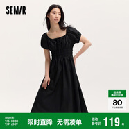 森馬連衣裙女溫柔氣質(zhì)白月光夏季法式方領(lǐng)收腰中長裙107424114036