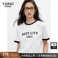 衣香麗影白色字母撞色短袖T恤女2025春裝新款萊賽爾寬松正肩上衣 白色 M (160)