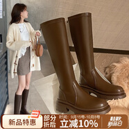 ZHR長(zhǎng)筒靴女英倫風(fēng)時(shí)尚百搭騎士靴女潮流氣質(zhì)舒適直筒女靴柔軟親膚厚底增高靴子女 BL77 棕色(單里) 39 