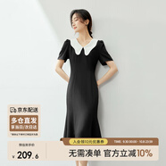 尚都比拉復古優(yōu)雅女神范連衣裙女夏季V領(lǐng)修身收腰中長(cháng)裙 黑配白 M 