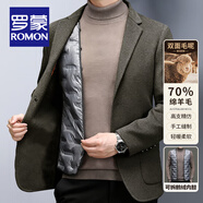 羅蒙（ROMON）超薄西裝外套男春秋季透氣防曬單西上衣男士外套輕奢休閑小西服男 【雙面毛呢鵝絨款】卡其色 (送胸針) 2XL /185/100A(適合165-185斤)
