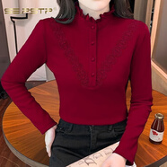 夏典素訂女王（SE.PSTP）德絨長(cháng)袖襯衫女秋冬加絨加厚中年媽媽中領(lǐng)打底衫上衣女加大碼襯衣 紅色 4XL 150-165