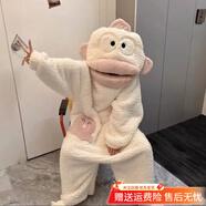 杰班漾白色丑魚連體睡衣卡通可愛搞怪珊瑚絨連體睡衣男女加絨加厚 白色-連體丑魚單睡褲 S 【建議身高155-160cm】