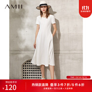 AMII女裝2025法式復(fù)古a字連衣裙女夏季新款赫本風(fēng)顯瘦圓領(lǐng) 米白 （建議拍大一碼） XS 150/76A