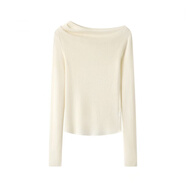 維艾諾絲琴艾諾絲女裝2025秋款顯瘦一字領(lǐng)長(cháng)袖薄打底針織衫女毛衣 奶油米 M