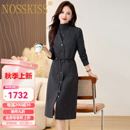 NOSSKISS奢侈高檔品牌毛呢連衣裙女2025秋冬新款小香風(fēng)氣質(zhì)遮肚顯瘦套裝裙 高級灰 XL