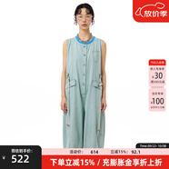 幻走（MOVEUP）2025夏季新款.FUN系列純棉織嘜腰繩多口袋牛仔連體褲女 清新綠 L