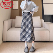 浪莎格子半身裙女2025秋冬新款毛呢包臀裙韓版a字短裙加絨保暖打底裙 深灰色 【毛呢長(cháng)裙款】 M 【體重96-110斤腰圍68CM臀圍92CM】