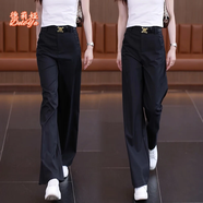 德莉婭天絲棉闊腿褲女秋季2025新款高腰垂墜感顯瘦通勤氣質(zhì)直筒休閑褲女 黑色/九分（夏款） XL (29) 建議115-125斤