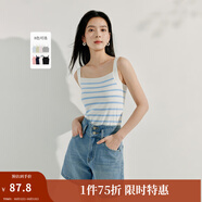 茵曼（INMAN）條紋方領(lǐng)針織吊帶小背心2025夏季女裝新款短款修身百搭上衣 白藍條 S