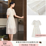 香影白色天絲連衣裙女2025夏季新款圓領(lǐng)燈籠袖抽繩國風(fēng)收腰仙女裙 米白 M 160/84A/95-110斤