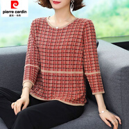 皮爾卡丹（pierre cardin）九分袖打底衫薄款毛衣女2025夏季新款寬松短款中年媽m媽針織上衣 紅色 M 80斤-95斤
