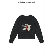VEGA CHANG羊毛針織衫女2025年春秋季新款設(shè)計感甜美風(fēng)系帶小熊毛衣 深花灰 均碼