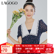 LAGOGO拉谷谷夏季新款甜美娃娃領(lǐng)泡泡袖雪紡連衣裙女 混色(Y0) XL 170/42