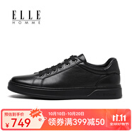 ELLE HOMME板鞋男 進口頭層牛皮小白鞋 厚底增高男士透氣真皮商務休閑鞋 黑色經(jīng)典HM223695530 41