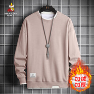 稻草人（MEXICAN）加絨衛衣男冬季新款韓版寬松圓領(lǐng)長(cháng)t假兩件套頭衫 藕粉加絨 4XL