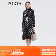 PORTS寶姿 春夏新品印花圓點(diǎn)休閑連衣裙ASL9D003LPP081 黑色印花 S (4)